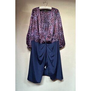 Shanghai Tang Wrap Front Dress Sz 8 Navy Animal Print Mulberry Silk Long Sleeve
